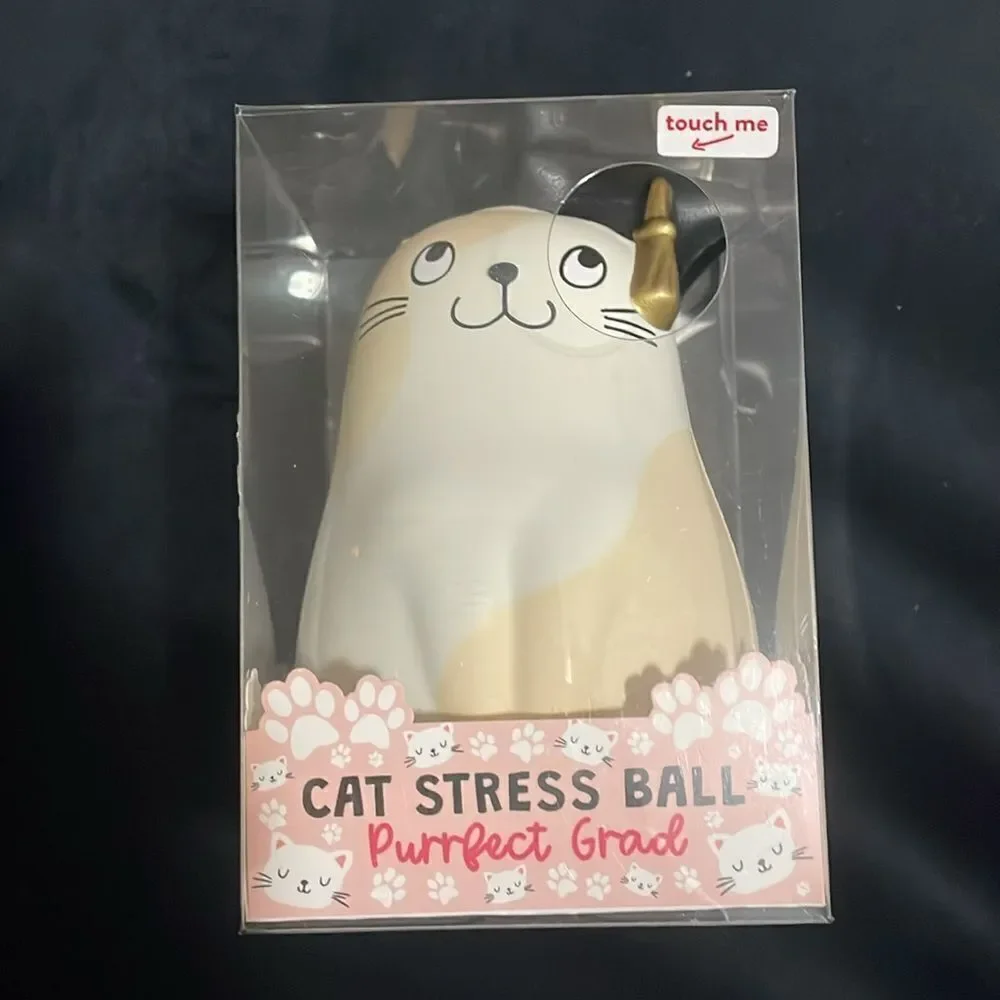New Eccolo Purrfect grad beige cat wearing grad cap stress ball squeeze ball